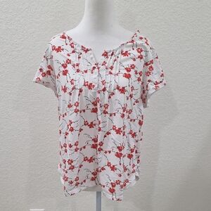 Miss Elaine White and Red Floral Blouse